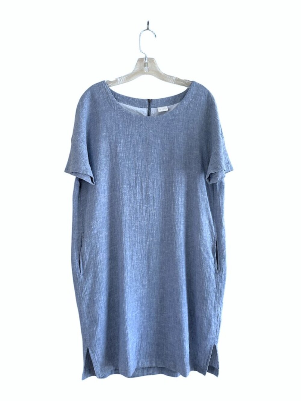 Poetry Linen Blend Crinkle Shift Dress, 10, Blue Minimalist Coastal - Picture 2 of 10